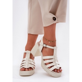 Sandalias de cuero para mujeres pintadas en el Vinceza 66621 Post de mendigo ligero beige 3