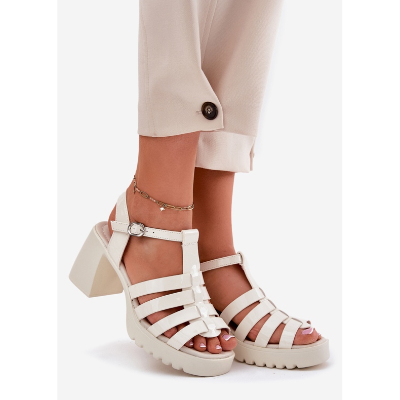 Sandalias de cuero para mujeres pintadas en el Vinceza 66621 Post de mendigo ligero beige 1