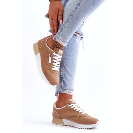 Zapatos deportivos ecológicos con cordones en la plataforma beige 2