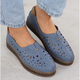 Zapatos de cuero para mujeres abiertos en un azul marino Evento 7007 Elevación 6