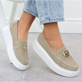 Mocasines de cuero perforado en la plataforma Vinceza 93204 beige 4