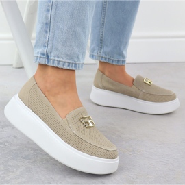 Mocasines de cuero perforado en la plataforma Vinceza 93204 beige 5
