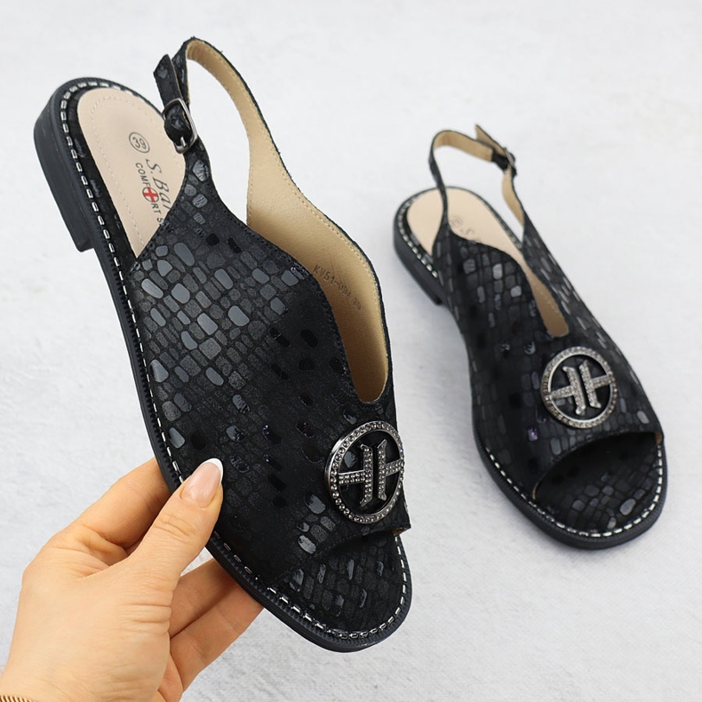 S.Barski Sandalias de cuero para mujeres Czarne S. Barski KV51-094 negro 1