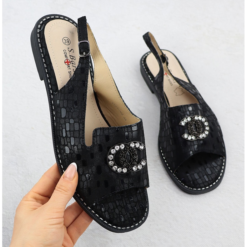Sandalias de cuero para mujeres Black S.Barski KV51-096 negro 1