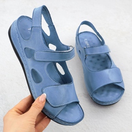 Sandalias de cuero para mujeres para Velcro Blue T.Sokolski L25-158 azul 1