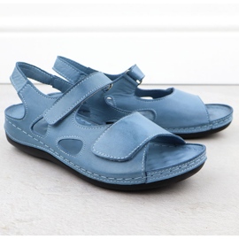 Sandalias de cuero para mujeres para Velcro Blue T.Sokolski L25-158 azul 2