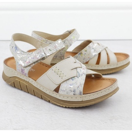 Cuero cómoda sandalias de velcro con flores beige T.Sokolski L25-173 2