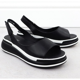 Sandalias de cuero para mujeres en cuñas Black T.Sokolski L25-247 negro 2