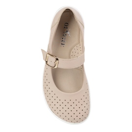 Ballerinas de mujeres descalzos Olivier 1770pol de cuero con hebilla de color beige 1