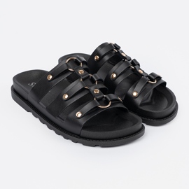 Seastar Zapatillas negras para mujeres decoradas con tres rayas con diamantes de imitación negro 3