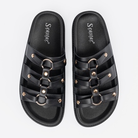 Seastar Zapatillas negras para mujeres decoradas con tres rayas con diamantes de imitación negro 4