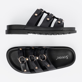 Seastar Zapatillas negras para mujeres decoradas con tres rayas con diamantes de imitación negro 5