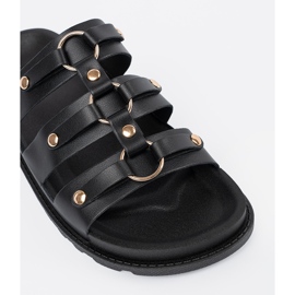 Seastar Zapatillas negras para mujeres decoradas con tres rayas con diamantes de imitación negro 1