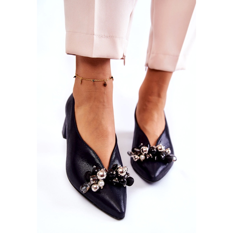 Bombas de cuero con un adorno Laura Messi 2487 Navy Blue azul 2