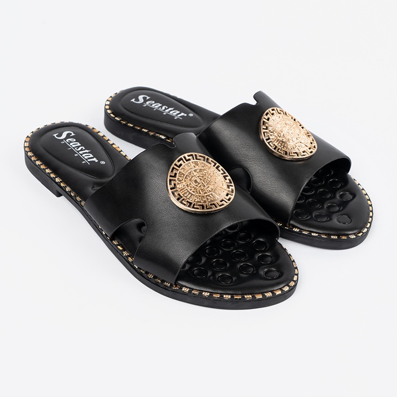 Seastar Chanclas negras con una decoración dorada negro 1