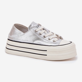 Zapatillas de deporte de cuero para mujeres en la plataforma de plata goe rr2n4108 4