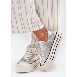 Zapatillas de deporte de cuero para mujeres en la plataforma de plata goe rr2n4108 3