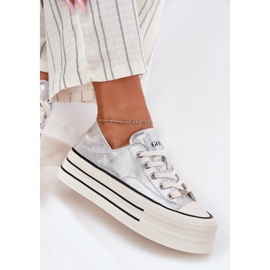Zapatillas de deporte de cuero para mujeres en la plataforma de plata goe rr2n4108 8