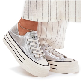 Zapatillas de deporte de cuero para mujeres en la plataforma de plata goe rr2n4108 9