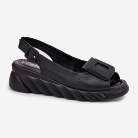 Sandalias de cuero para mujeres con una cuña con decoración Artiker 56C2156 Negro 4