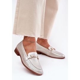 S.Barski Mocasines de cuero para mujeres con adorno de tacón plano S. Barski LR51-594 Plata 2