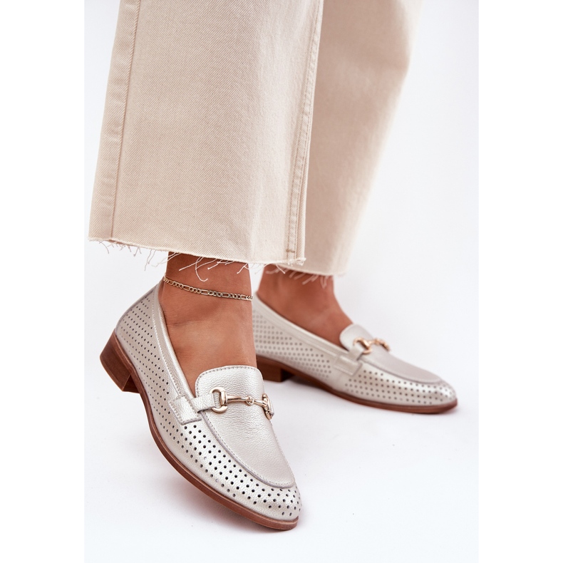 S.Barski Mocasines de cuero para mujeres con adorno de tacón plano S. Barski LR51-594 Plata 2