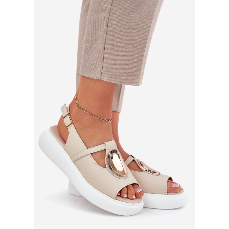 Sandalias para mujeres elegantes de cuero S.Barski GR51-603 beige 1