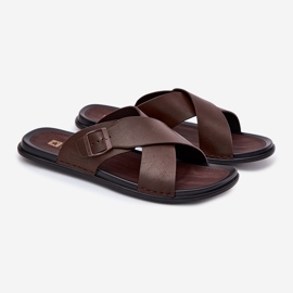 Zapatillas de cuero para hombres con Big Star RR174077 Hebilla marrón 1