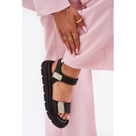 Sandalias de cuero para mujeres en la plataforma negra Zazoo 40443 negro 5