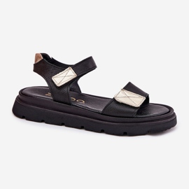Sandalias de cuero para mujeres en la plataforma negra Zazoo 40443 negro 4