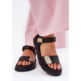 Sandalias de cuero para mujeres en la plataforma negra Zazoo 40443 negro 3