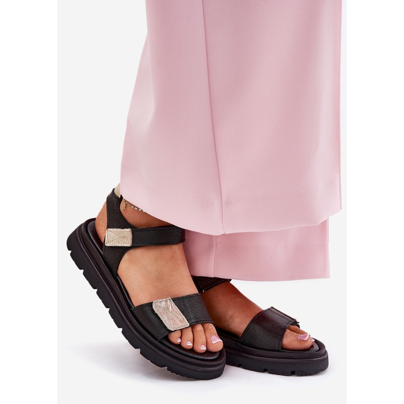 Sandalias de cuero para mujeres en la plataforma negra Zazoo 40443 negro 1