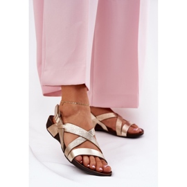 Sandalias de cuero plano Zazoo 40032 Oro dorado 2