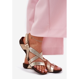 Sandalias de cuero plano Zazoo 40032 Oro dorado 1