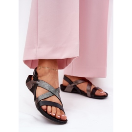 Sandalias de mujer de cuero plano Zazoo 40032 Negro 2