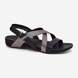 Sandalias de mujer de cuero plano Zazoo 40032 Negro 4