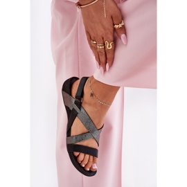 Sandalias de mujer de cuero plano Zazoo 40032 Negro 5