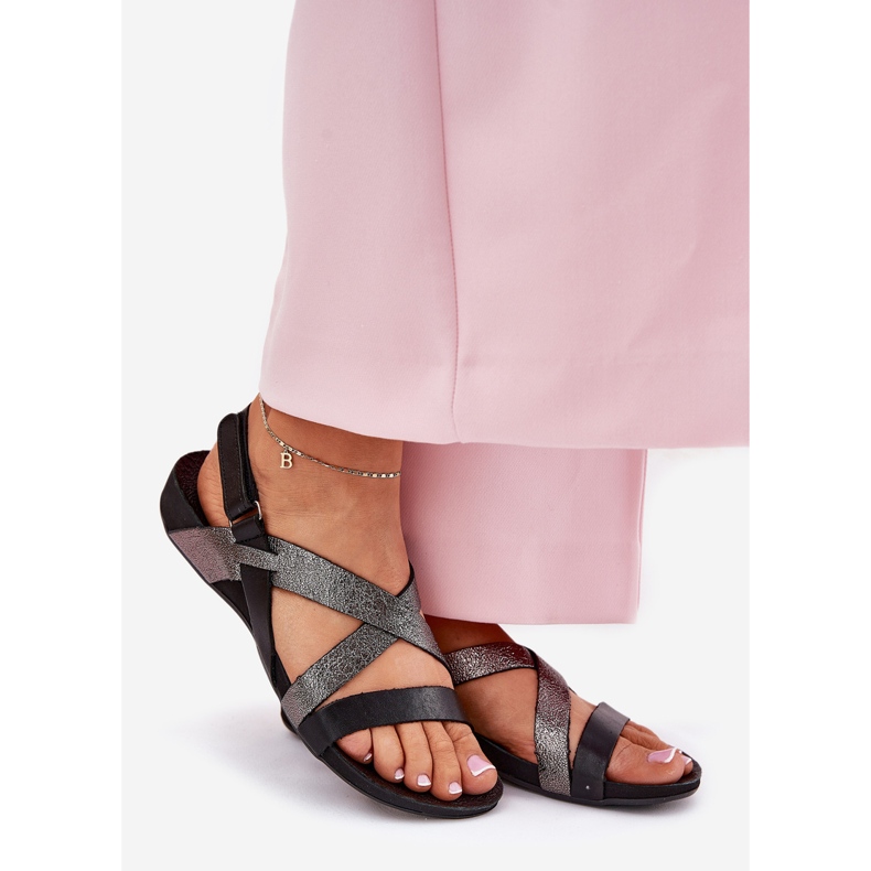 Sandalias de mujer de cuero plano Zazoo 40032 Negro 1