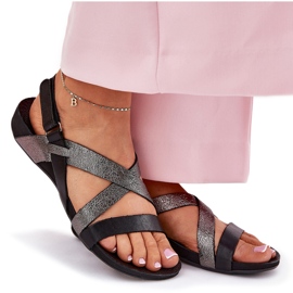 Sandalias de mujer de cuero plano Zazoo 40032 Negro 8