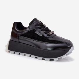 Zapatillas de deporte de cuero femenino en la plataforma negra del sistema de alta polla Big Star RR274873 negro 4