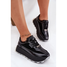 Zapatillas de deporte de cuero femenino en la plataforma negra del sistema de alta polla Big Star RR274873 negro 7