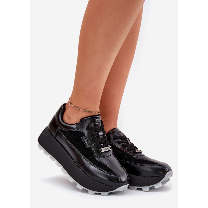 Zapatillas de deporte de cuero femenino en la plataforma negra del sistema de alta polla Big Star RR274873 negro 1