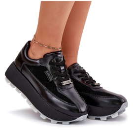 Zapatillas de deporte de cuero femenino en la plataforma negra del sistema de alta polla Big Star RR274873 negro 8