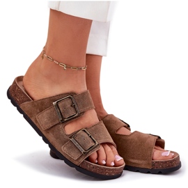 Flip de gamuza con hebilla femenina panto fino rr267024 marrón 7