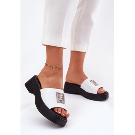Chanclas de cuero para mujeres con un Vinceza 79526 White blanco 2