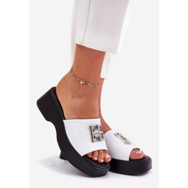 Chanclas de cuero para mujeres con un Vinceza 79526 White blanco 1
