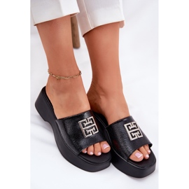 Vinceza Chanclas de cuero para mujeres con decoración Vincez 79526 Negro 6