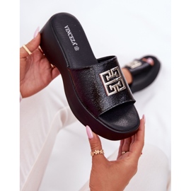 Vinceza Chanclas de cuero para mujeres con decoración Vincez 79526 Negro 7