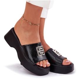 Vinceza Chanclas de cuero para mujeres con decoración Vincez 79526 Negro 8