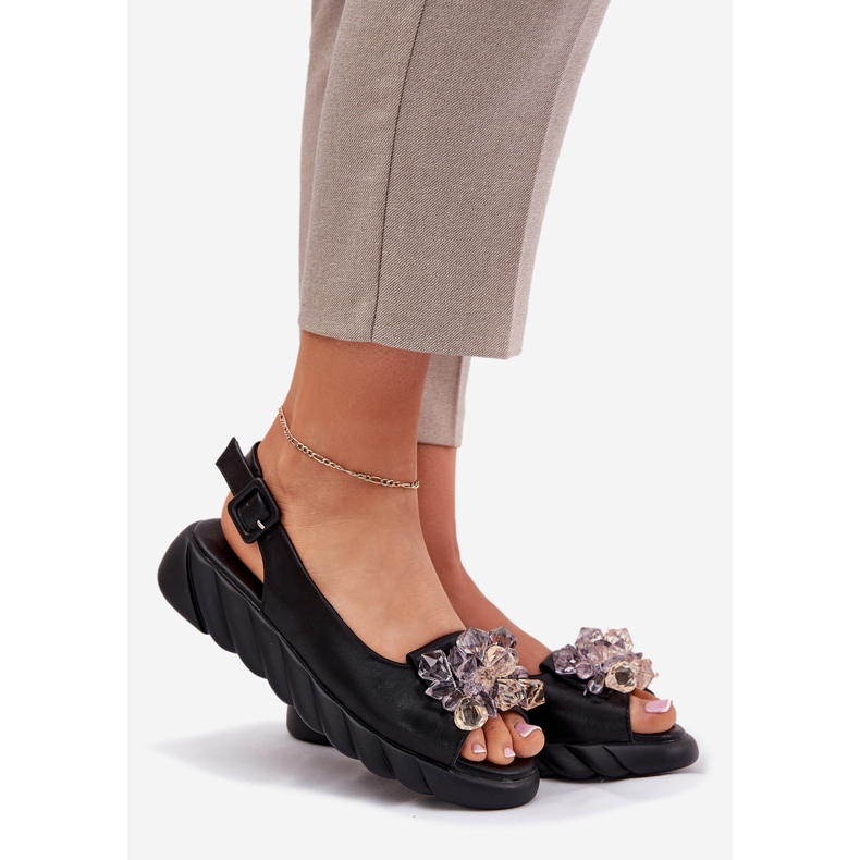 Sandalias de cuero para mujeres con Artiker 54C1628 Cristales Negro 1